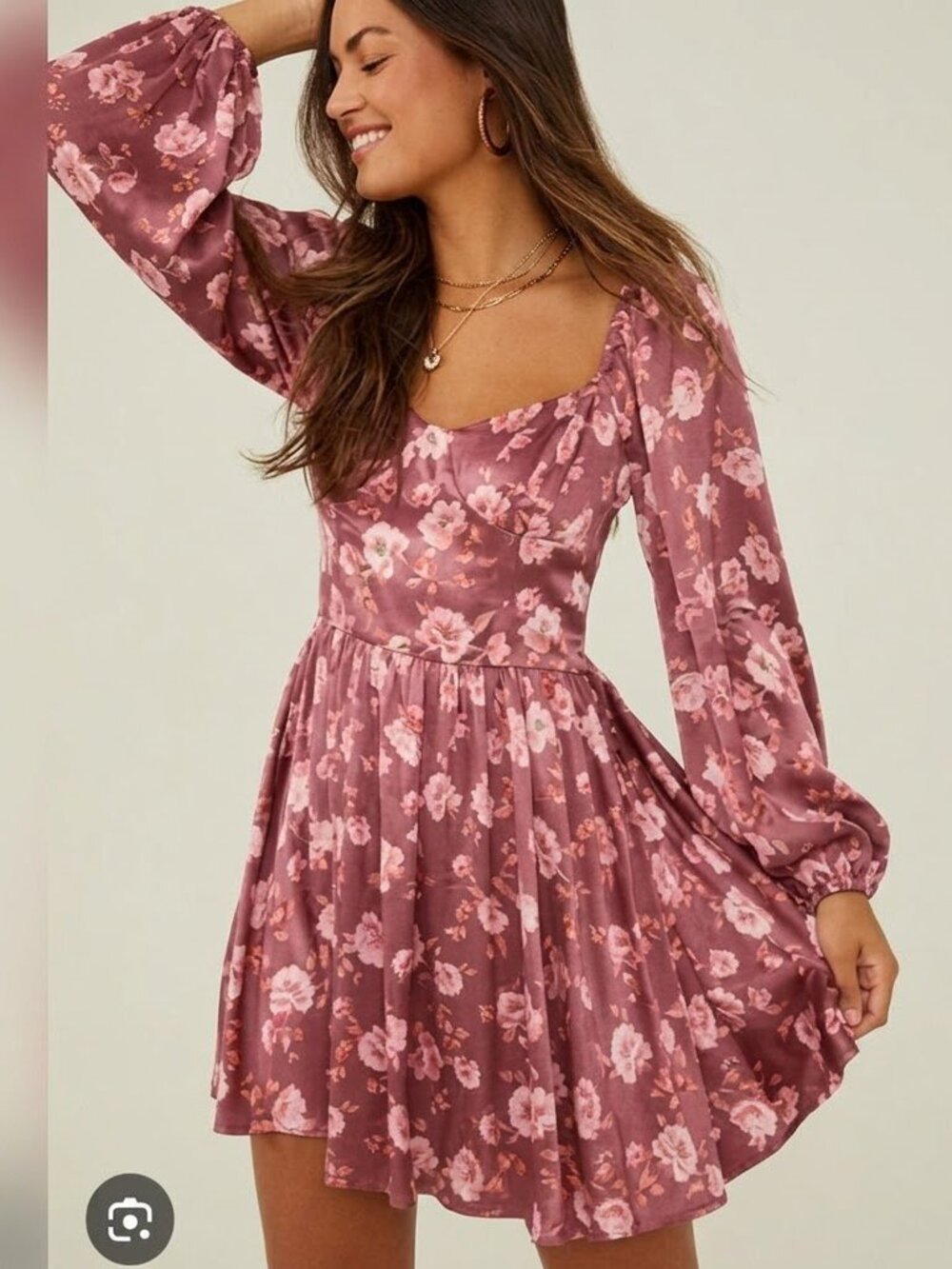 Altar'd State Satin Floral Balloon sleeve Smocked Lexi Corset Mini Dress, sz M